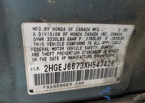 1999 Honda Civic Lx from USA, damaged, VIN 2HGEJ6673XH547426